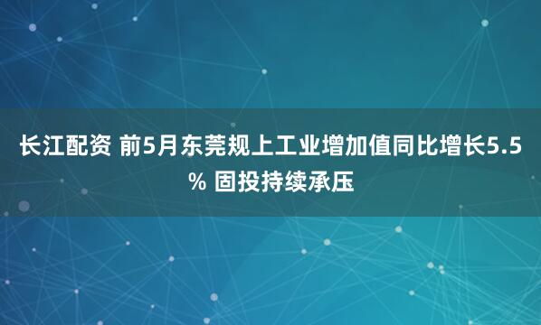 长江配资 前5月东莞规上工业增加值同比增长5.5% 固投持续承压
