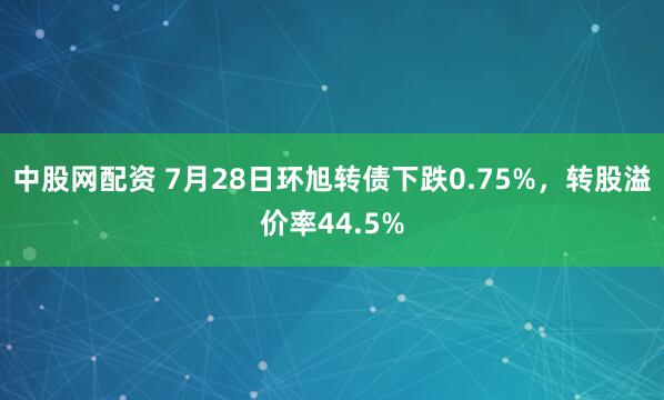 中股网配资 7月28日环旭转债下跌0.75%，转股溢价率44.5%