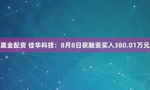 赢金配资 佳华科技：8月8日获融资买入380.01万元