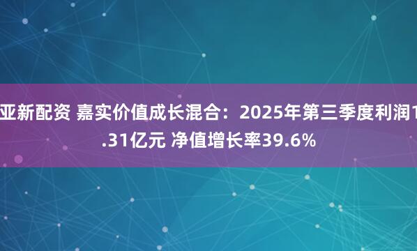 亚新配资 嘉实价值成长混合：2025年第三季度利润1.31亿元 净值增长率39.6%