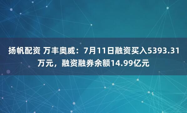 扬帆配资 万丰奥威：7月11日融资买入5393.31万元，融资融券余额14.99亿元